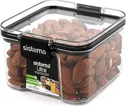Sistema Ultra Tritan Airtight Pantry Storage Container | 400 ml Square Food Storage Container | Stackable | with Locking Clips | BPA-Free | Clear with Black Accents