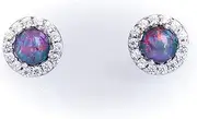 [Opal Gallery] Genuine Australian Triplet Opal Earrings in Multi Color - Halo Design Dainty Opal Earrings in Sterling Silver with Gold Plated Women's Opal Jewellery