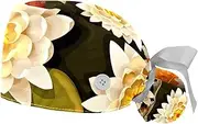 [WOSHJIUK] Working Hat 2 Pack Scrub Caps for Women,Japanese koi Lotus Fish,Tie Back Cap Adjustable Scrub Hat