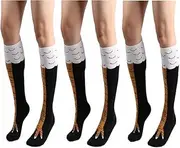 [GoFunway] 3 pairs Cartoon Chicken Legs Socks Crazy Funny Chicken Feet Socks Claws Over The Knee High Socks Chicken Leg Socks for Women, Calf socks - Yellow, One size