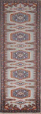 Unique handmade Tribal Orange Runner Rug wool Plush Pile 9' 7'' X 2' 6''