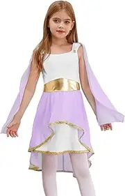 [Moggemol] Kids Girls Halloween Greek Athena Goddesses Toga Dress Ancient Rome Egypt Princess Cosplay Dress Up