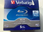 VERBATIM VBD-5P Blu-Ray BD-R 25Gb 5 Pack Jewel Case 6X speed Recordable blank