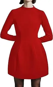 [SHESEEWORLD] Women's Long Sleeve Mock Neck Balloon Skirt Party Club Slim Fit Mini Dresses