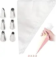 Leanockesa 100pcs Large Disposable Piping Bags and 6 Stainless Steel Round Piping Tips Set with Converter, Silver, Cake Decorating Kit