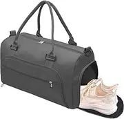 woogwin Small Gym Bag for Men & Women with Shoes & Wet Compartment Waterproof Duffle Bag for Travel Sports Workout Overnight Weekender, Darkgrey, 17.7*11*9.5"