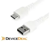 StarTech 1m USB A to USB C Charging Cable, Durable Aramid 60W White - RUSB2AC1MW