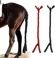 2 PCS 3 Tube Horse Tail Bag, Horse Ponytail Stretchy Tail Bag Braid-in Tail Bag Breathable Horse Tail Guard Slip on Design Protect Horse Tail 35.5 Inch Black & Red Keep Tail Clean & Protected