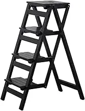 Step Stool Ladder for Adults/Step Ladder/Plant Stand Rack, 4-Step Folding Portable Wooden Step Stool, Anti-Slip & Lightweight, 330lbs Capacity(Black)