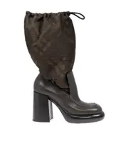 Burberry Checked Drawstring Fastened Wedge Boots 35,37,38 Black