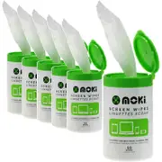6x Moki Screen Wet Wipes Clean Bottle 50 Pack - TV/Monitor/Tablet/Phone LCD/LED