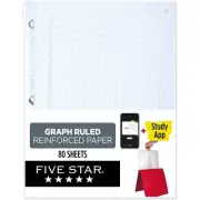 Five Star Reinforced Graph Paper 8.5" x 11" 3-Hole Punched 80 Sheets/Pack
