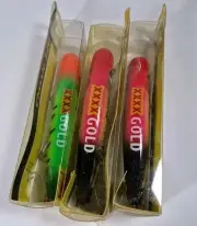 " VERY COLLECTABLE" 3 Promotional XXXX Gold 120 mm +10 Classic 120 Barra Lures