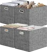 [Posprica] 15x12x12 Storage Cube Bins, Linen Decorative Cube Storage Organizer for IKEA Kallax, 4 Pack Fabric Foldable Large Storage Baskets for Closet, Shelves, Clothes, Toy (Black)