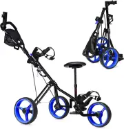 3-Wheel Folding Golf Push Cart, Multifunctional Push Pull Golf Trolley with Adju