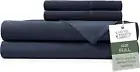 Soft and Breathable Navy Blue Bamboo Bed Sheet Set - Machine Washable, 4 Pieces