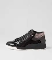 New Ziera Arman Xf Black Pewter Patent Leather Lace Up Boots Womens Shoes Casual