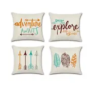 Set of 4 Pillow Covers 18x18, Inspirational Words Arrows Linen Fabric 45x45cm