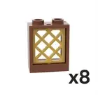 8x LEGO Reddish Brown Window 1x2x2 + Pearl Gold Lattice Castle Window