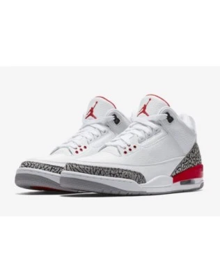 Air Jordan 3 Retro Hall Of Fame White Cement Red Katrina 136064-116 Size 8