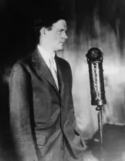 American aviator Charles Lindbergh speaking microphone 1930 Aviation OLD PHOTO