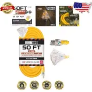 Durable 50ft Heavy Duty Yellow Extension Cord - 3-Outlet Pigtail for Versatility