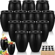 12 Pcs 12 oz Cantaritos De Barro Mexicanos Mini Cantaritos Shooters Pottery Cocktail Glasses for Margaritas Mojitos Mexican Mexicanos Cocktail Cups (Black)