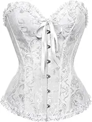 [Generic] Sexy White Satin Bone Lace Up Corset Sexy Bustier Women Corselet Corset And Bustier Corset Overbust Slim Corset