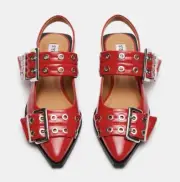 STEVE MADDEN GRAYA Mules Red Patent NEW Womens 5.5 Slingback Flats Grommets