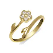 Solid 10K Gold or Sterling Silver Flower Crossover CZ Adjustable Toe Ring,