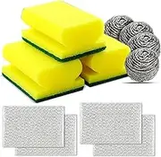 Homlix Scourer & Spounge Pack - Multi-Purpose Scourer & Sponge Cleaning Pack – 11-Piece Non-Scratch Pads, Heavy Duty Spiral Scourers & All Surface Sponges