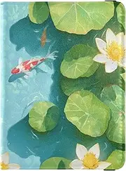 [Amooorous] 3d Pond Scenery Distinctive Fish and Flowers Leather decorative Passport Holder Cover Travel Documents Organizer Protector Wallet Passport Holder Waterproof, 3D Pond Scenery Distinctive Fish and