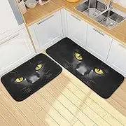 XYMZR Kitchen Mat Cat Portrait Yellow for Floor, 2 Piece, Non Slip Washable Kitchen Rugs for Kitchen & Home Decor, Sink, Bathroom 19.7” x 27.6” + 19.7” + 47.2”