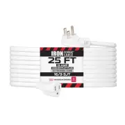 25 ft Angled Flat Plug White Extension Cord - 16/3 SJT 3 Prong Indoor Extensi...