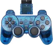 Wireless Controller for PS2,Built-in Dual Vibration 2.4G Gamepad Joystick Compatible for Playstation 2 (1PACK, Clear Blue)