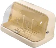 Perfk Nursing Bottle Drying Rack Desktop Cup Organizer with Drainage Container Cup Storage Holder with Cover for Cabinet Dinnerware, Yellow