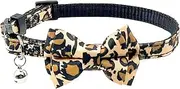 Breakaway Cat Collar, Removable Bowtie, Clear Bell, Safe Release, Quick Release.(Brown Leopard)