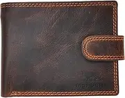 [MORUCHA] Wallets Men Antitheft RFID Blocking Genuine Distressed Hunter Leather Passcase Wallet M80 Dark Brown