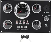 85mm Instrument Panel Gauge Set 24V 0 to 3000RPM Water Temperature Oil Level Oil Pressure with Key Voltage Display for Boat Yacht Marine (Red LED)