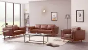 York 3+2+1 Seater Sofa PU Leatherette Lounge Set with Wooden Frame in Brown Colour