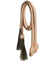 Western NaturaLeather Spot Studded Split Reins With Horse Tassel & Star Conchos