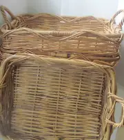 XL Rectangular Basket Wicker Rattan & Bamboo Trays with Handles 23x15x4"