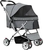 Pet Stroller Outdoor Dog and Cat Double Pet Stroller for Medium and Large Dogs Outdoor Lightweight Folding Four-Wheel Small Pet Stroller