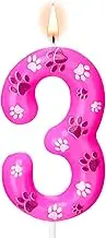 Conelist Number 3 Dog Paw Birthday Candles Dog Patrol Toppers Candles Rose Red, Pink, Purple Numeral Birthday Cake Topper for 3 Year Old Boy Girl Paw Birth Day Decoration Pet Party Supplies