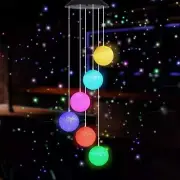 LED Solar Crystal Ball Wind Chime Color Changing Hanging Wind Chimes for Patio