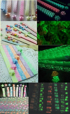 5 Packs 5 Colors Glow in Dark Lucky Star Origami Folding Plastic Strip Paper