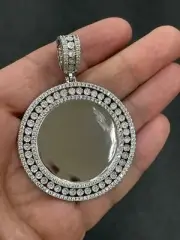 2.40Ct Round Cut Simulated Diamond Men's Frame Memory Pendant White Gold Plated