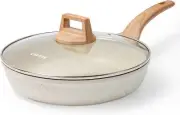 CAROTE 8 Inch Nonstick Skillet Frying Pan with Lid,White Granite Non Stick Omele