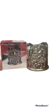 Santa Claus Candle Holder Pewter Godinger Silver Red Votive Vintage