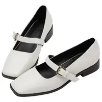 在飛比找momo購物網優惠-【Grace Gift】素面方頭瑪莉珍鞋(白)